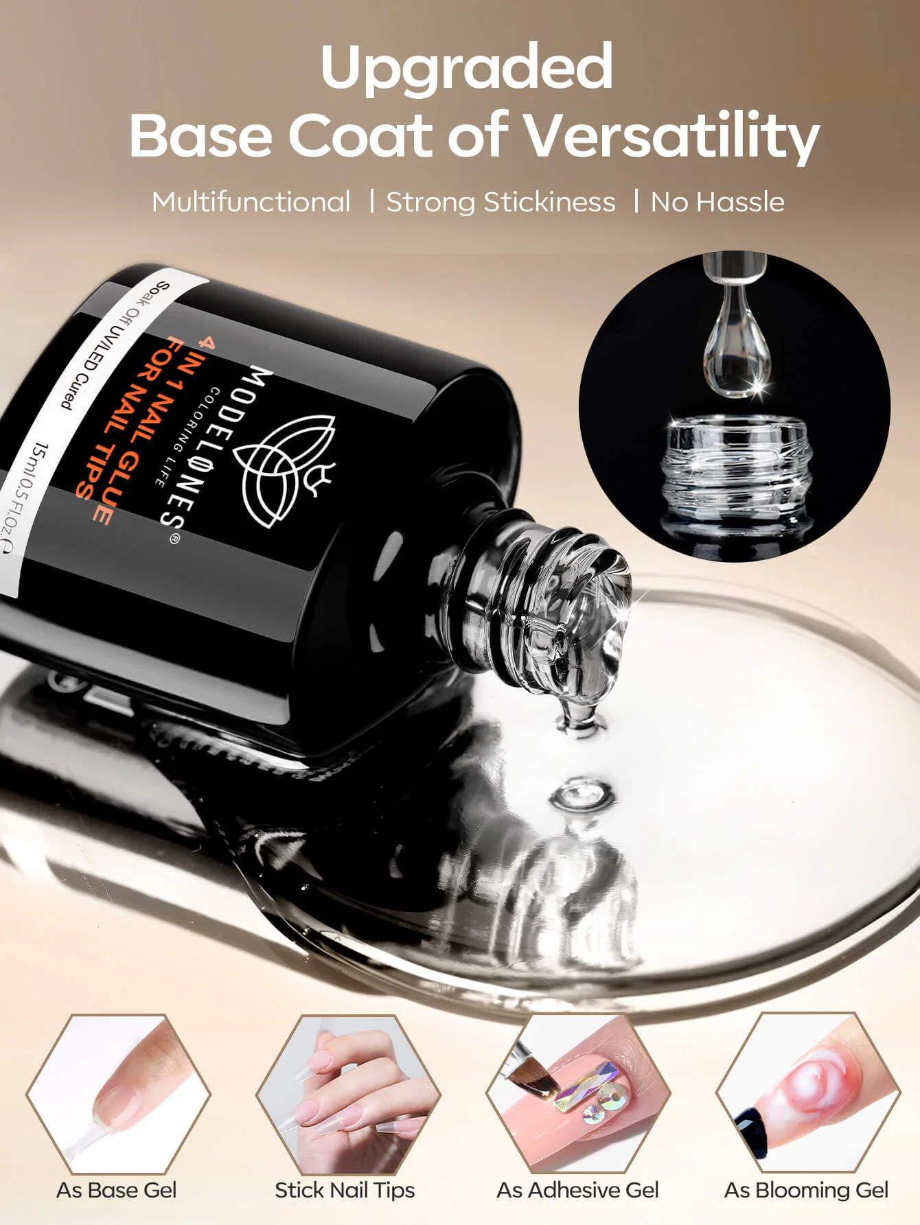 4-In-1 Nail Glue For Tips & Nail Prep Dehydrator & Top Coat 15ml - Image 6