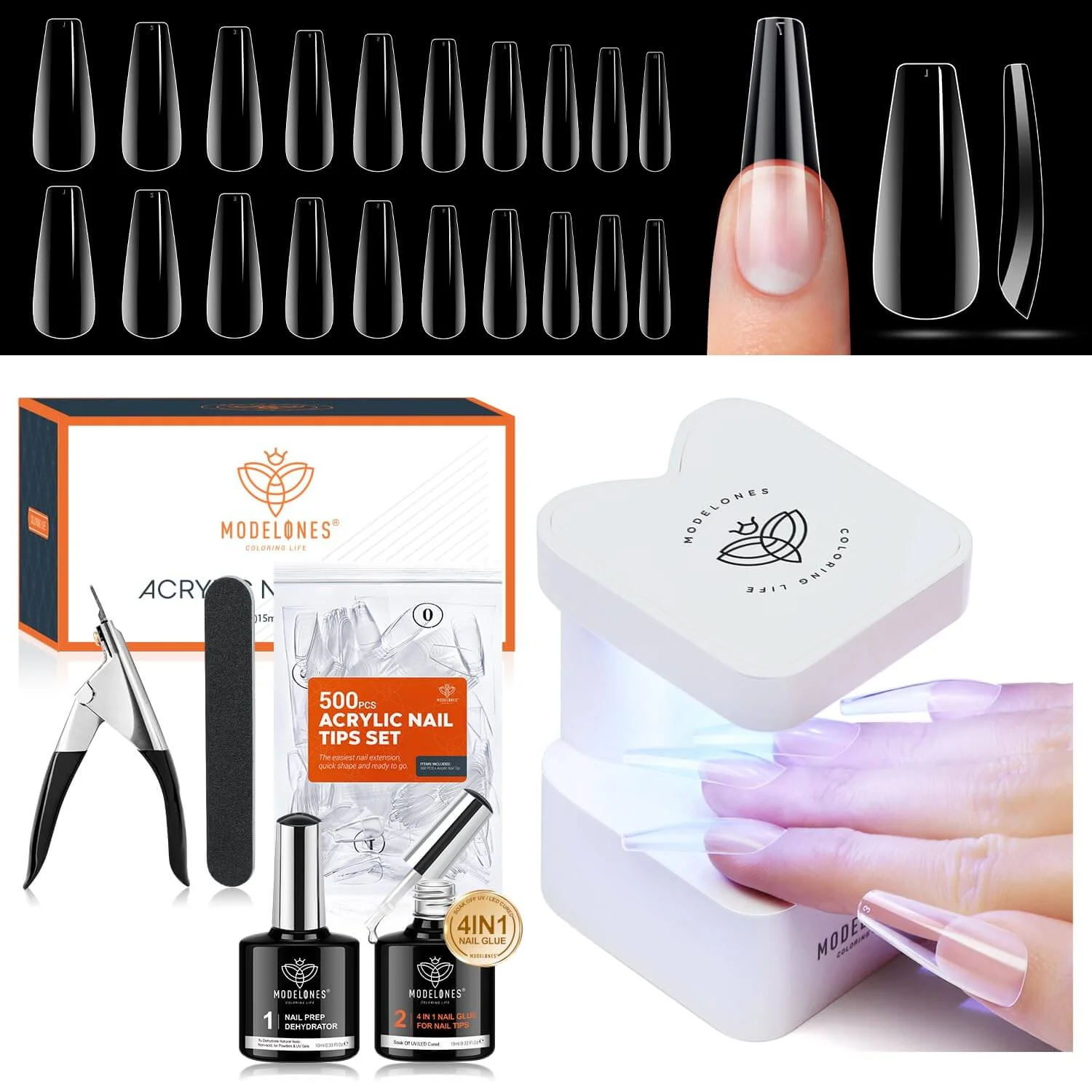 500-piece Long Coffin-Shaped Nail Art Tools Kit