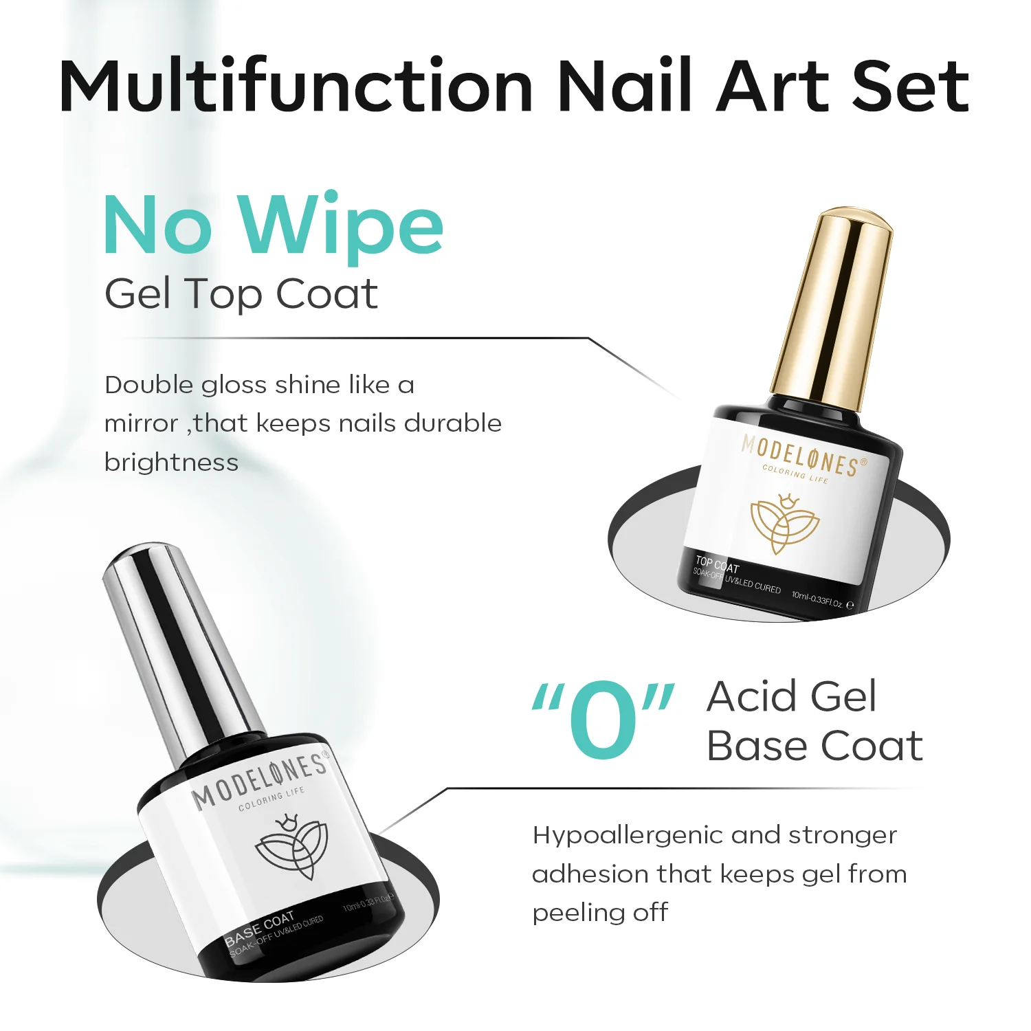 Nail Prep Dehydrator & Nail Primer with Base & Top Coat Set 10ml - Image 3