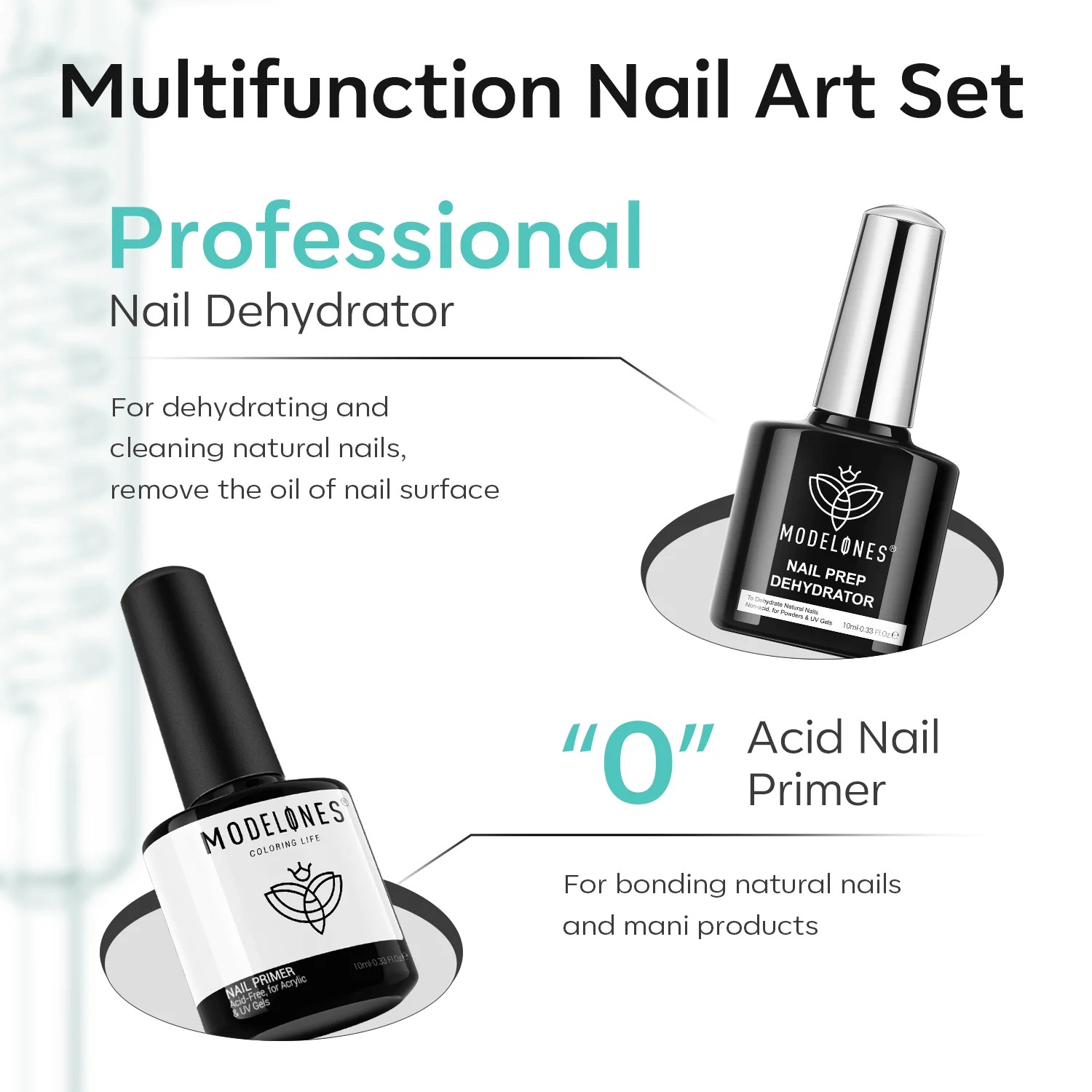 Nail Prep Dehydrator & Nail Primer with Base & Top Coat Set 10ml - Image 4