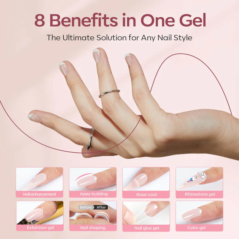 8 in 1 Nude Pink Builder Gel & Top Coat Set - Image 4