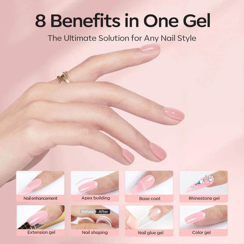 8 in 1 Rose Pink Builder Gel & Top Coat Set - Image 4