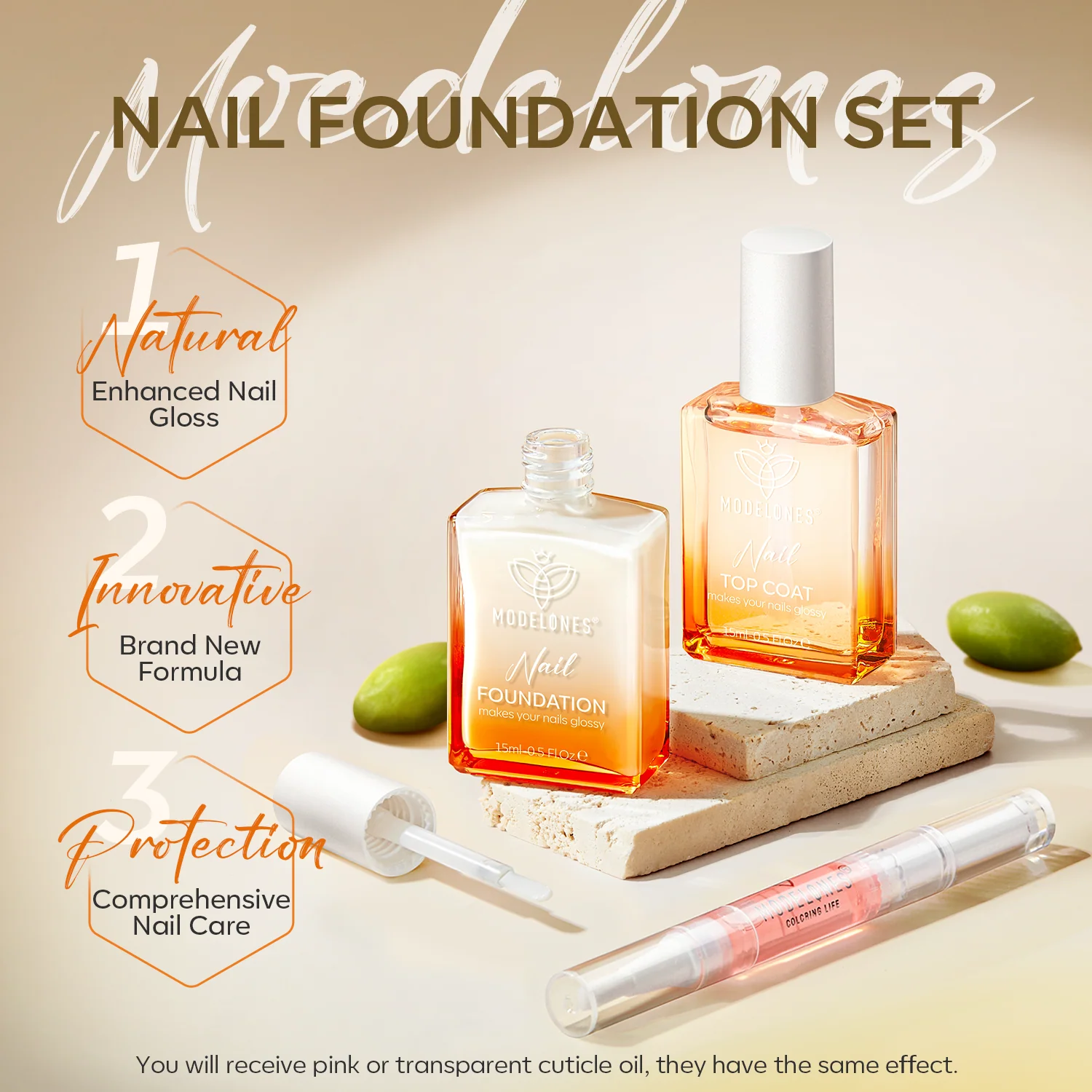 Nail Foundation with Top Coat & Cuticle Oil - Pearl White - Image 2